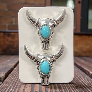 12 PONIES LONGHORN STEER SILVER TURQUOISE STUDS